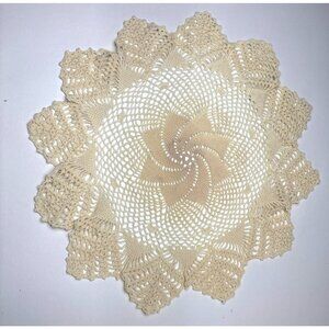 Crocheted Lace Doily Beige Handmade 13 inches Handmade